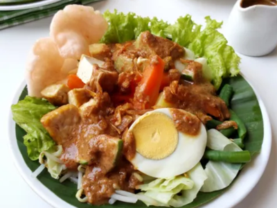Indonesian Gado Gado salad with peanut sauce and boiled vegetables