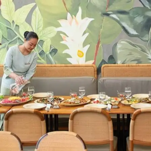 Beautiful presentation of Indonesian Nasi Goreng fried rice with egg and prawns